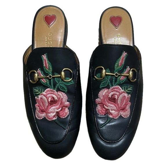 Gucci Princetown Floral Embroidered Loafers Slip On Slippers Mules - Picture 3 of 10